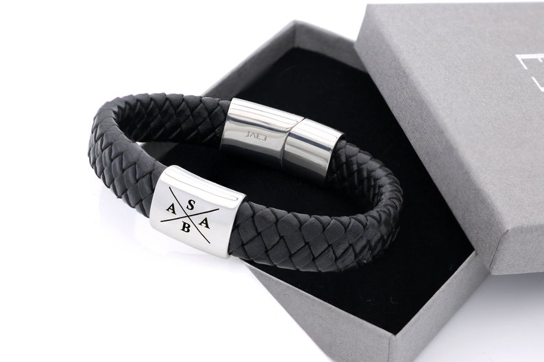 Personalized Gift for Men Personalized Leather Bracelet Christmas Gift for Men Engraved Gift for Men Custom Gift for Men zdjęcie 3