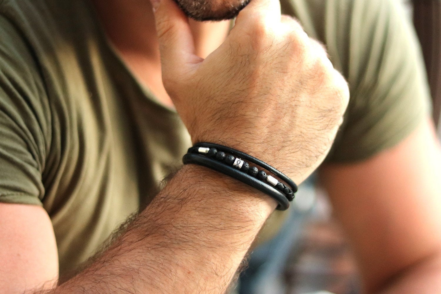 Bracciale In Pelle Con Incisione - Bracciale Multifilo - Bracciale - Foto 2