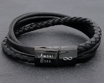 Leather Personalized Bracelet for Men - Personalized Bracelet Braided - Leather Bracelet for Him