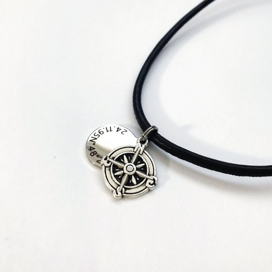 Compass Necklace Mens Necklace Personalized Compass Etsy