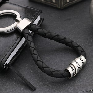 Engraved Keychain for Men - Luxury Keychain for Men - Leather Keychain for Men - Sterling Silver Keychain - Keychain for Men