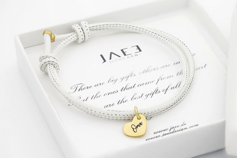 Personalisiertes Armband mit Herzanhänger und Gravur aus Leder als Geschenk für die beste Freundin, Trauzeugin, Schwester, Mama Bild 4