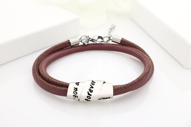 Personalisierbar Armband Aus Leder, Braun, Personalisiert Mit Gravur, Geschenk Für Männer Und Frauen Muttertag