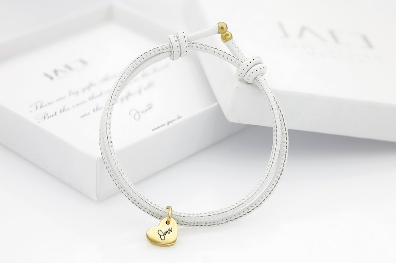 Personalized bracelet for forget me not friendship with engraving heart charm in 18K gold, rosé gold or silver zdjęcie 5