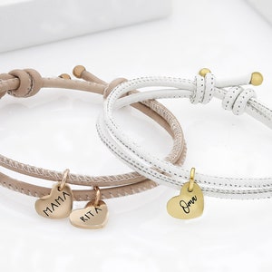 Personalized bracelet for forget me not friendship with engraving heart charm in 18K gold, rosé gold or silver zdjęcie 2