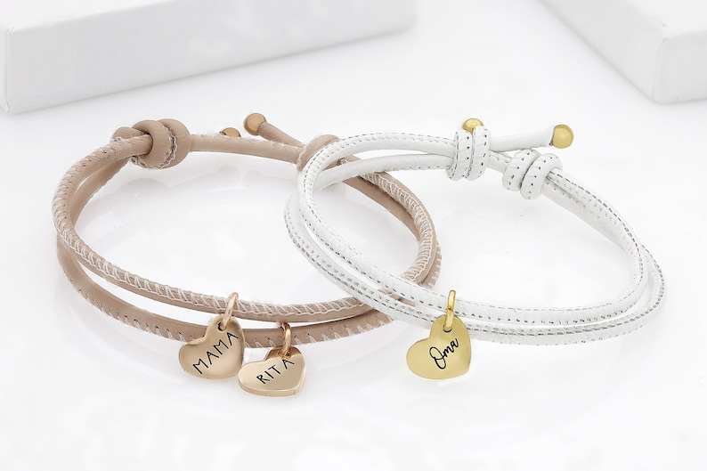 Personalized bracelet for forget me not friendship with engraving heart charm in 18K gold, rosé gold or silver image 2
