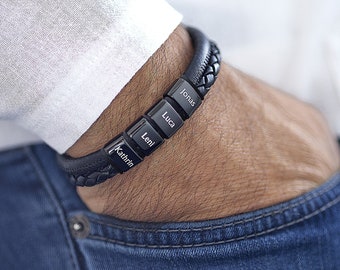 Personalisiertes Lederarmband für Männer - Schwarzes Lederarmband - Personalisiertes schwarzes Armband - Weihnachtsgeschenk für ihn