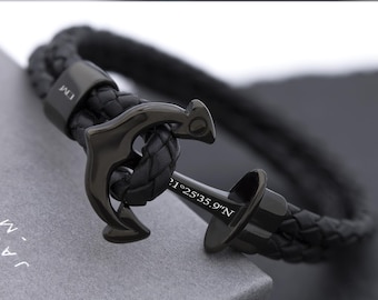 Personalisiertes Armband mit Anker geflochten, graviert als Geschenk verpackt