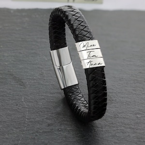 Leather Bracelet with Engraving - Engraved Leather Bracelet - Christmas Mens Gift - Leather Bracelet for Him