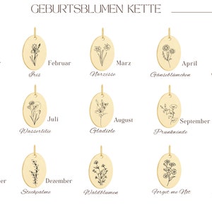 Ovale Geburtsblume Kette , Geburtsmonat Blumen Halskette Bild 7