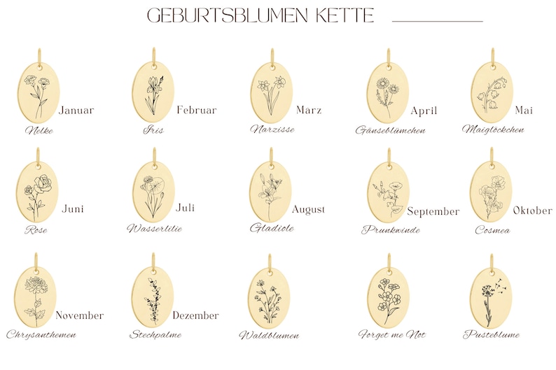 Ovale Geburtsblume Kette , Geburtsmonat Blumen Halskette Bild 7