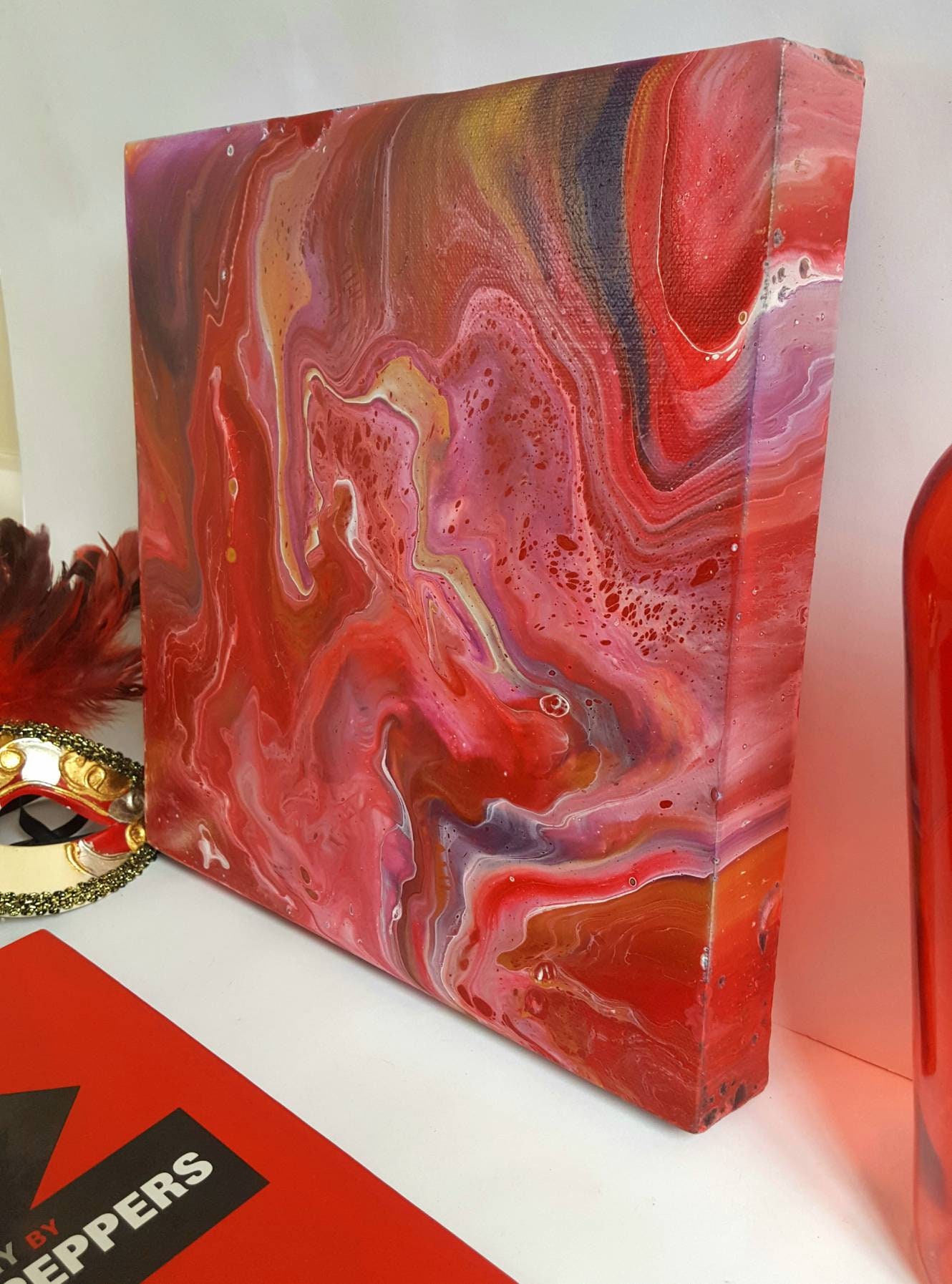 Red gold wall art red gold painting acrylic pour canvas wall Etsy