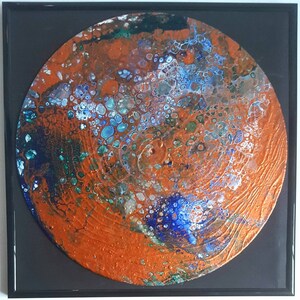 abstract cells acrylic pour wall art, Ocean breeze Acrylic Fluid Art gold 056
