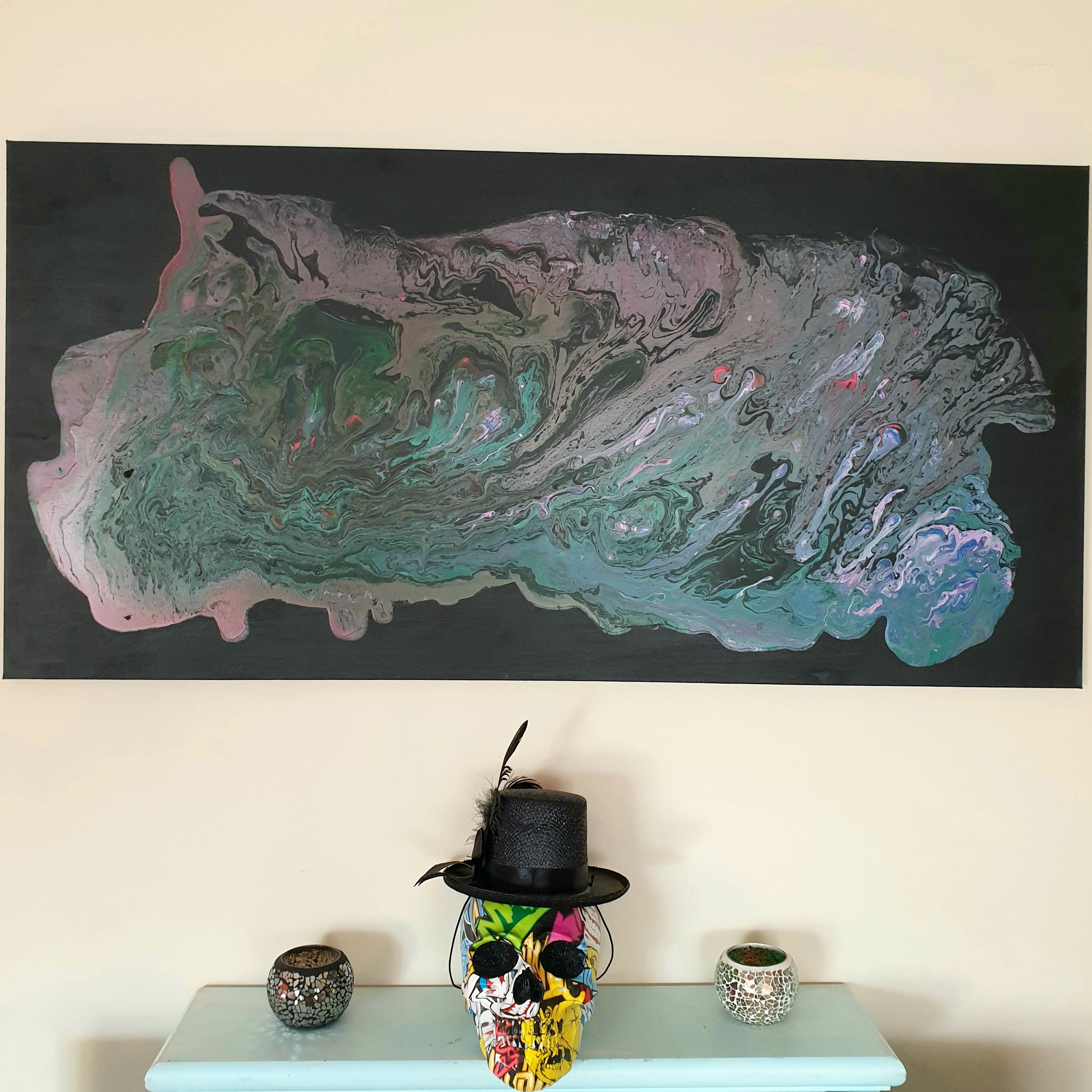 Large black painting canvas art original abstract acrylic pour | Etsy