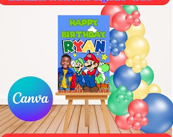 Welcome Sign 20x30 Mario EDITABLE in Canva Edit and Print