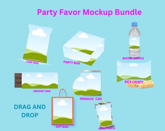 CANVA EDITABLE templates Party Favor Bundle chip bag, water bottle, chip can, juice pouch, rice crispy, candy bar, party box, party bag