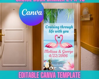 Cruising Through Life Cruise Door Banner 24 in x 48 in Name / Date Canva Editable Printable Template - Print at Walgreens/CVS