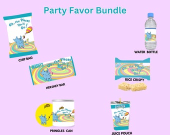 EDITABLE template Oh The Places Party Favor Bundle chip bag, water bottle, chip can, juice pouch, rice crispy & candy bar INSTANT DOWNLOAD