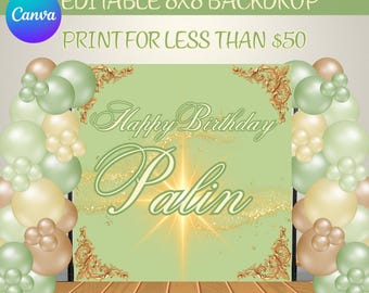 Customize Editable Cloth Backdrop Template Sage Green adn Gold Digital Canva Template DIY INSTANT Download Vendor