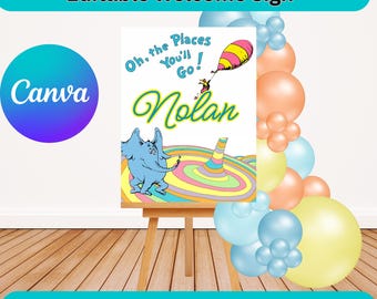Baby Shower Welcome Sign Oh The Places Baby Name Edit and Print