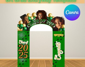 Green Gold Graduation Arch Entrance Entryway Editable Canva Template Instant Download