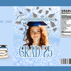 Graduation Chip Bag Canva Template Blue and Silver Editable Grad Decor Graduation Party Favor