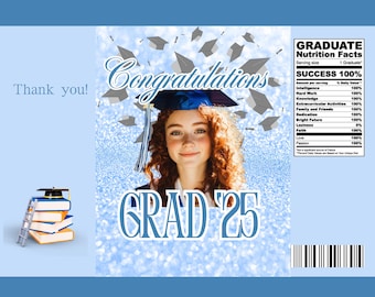 Graduation Chip Bag Canva Template Blue and Silver Editable Grad Decor Graduation Party Favor