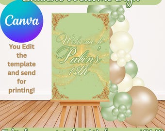 Sage Green and Gold Welcome Sign DIY Editable in Canva INSTANT download Print Walgreens CVS