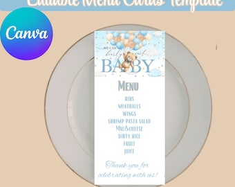Editable Menu Card Canva Template INSTANT Download  We Can Bearly Wait Baby Shower DIY Printables