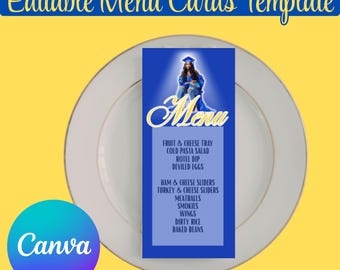 Editable Menu Card Canva Template INSTANT Download  Grad Graduation Congratulations DIY Printables Royal Blue Yellow