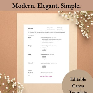 Modern, Elegant Resume Template | Editable | Canva Template | Instant Download | No Graphics