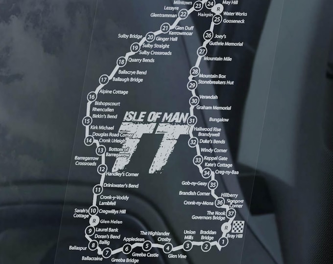 Isle of Man Mountain Course Sticker, Motorbike Motorcycle TT Race Track Map, Car Window Bumper Sign -V04BW
