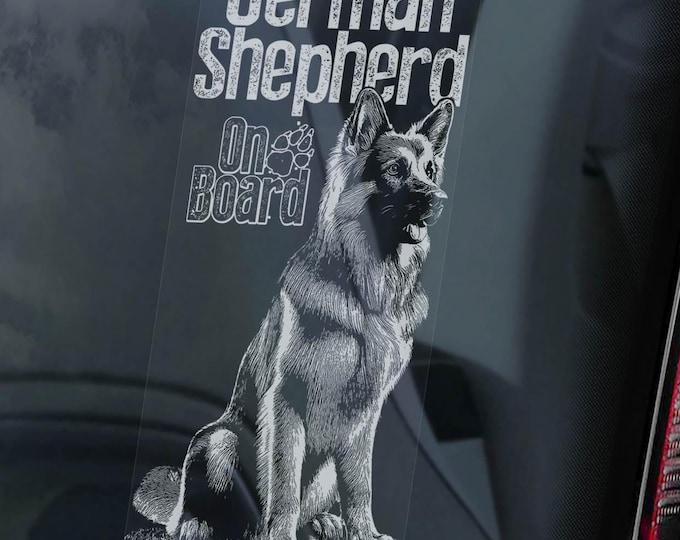 German Shepherd Car Sticker, Window Sign, Bumper Decal, Laptop Vinyl, Beware of the Dog GSD Warning Security - PERSONALISE! -V33