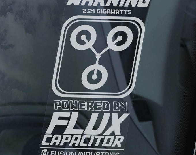 Powered by FLUX CAPACITOR Car Sticker, Back to the Future Window Decal Bumper Sign DMC Delorean -V4BW