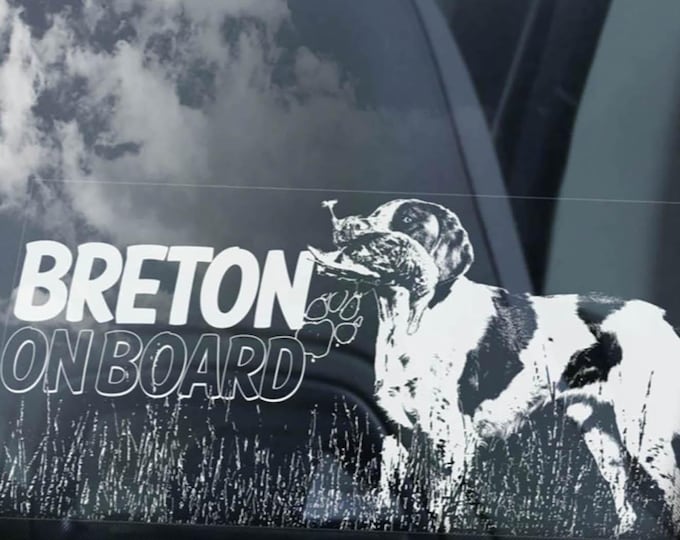 Breton on Board - Car Window Sticker - French Brittany Spaniel Dog Sign Decal - V02