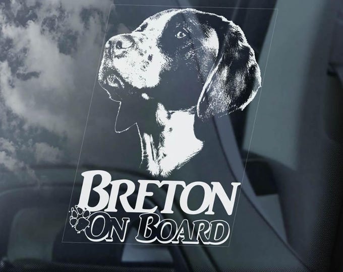 Breton on Board - Car Window Sticker - French Brittany Spaniel Dog Sign Decal - V01