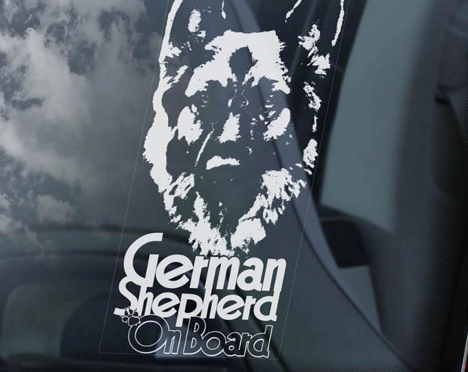 German Shepherd on Board, Car Window Sticker, Beware of the Dog Sign, K9 Dog Vehicle Decal Gift -V09