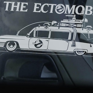 Ghostbusters 'Ectomobile' Car Sticker, Window Decal Bumper Sign ECTO-1 Cadillac Ambulance Gift Print -V1BW
