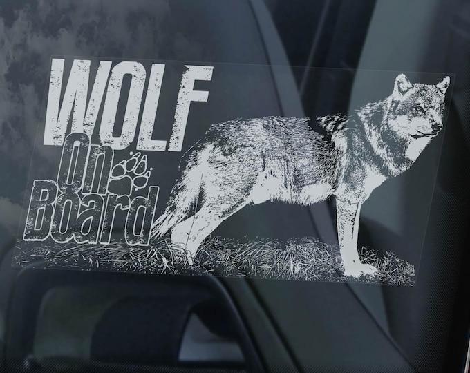 Wolf on Board  |  Car Window Sticker  |  WolfDog Bumper Sign Decal, Dog Gift -V02