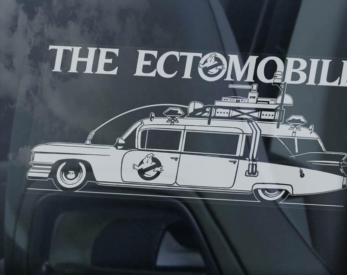 Ghostbusters 'Ectomobile' Car Sticker, Window Decal Bumper Sign ECTO-1 Cadillac Ambulance Gift Print -V1BW