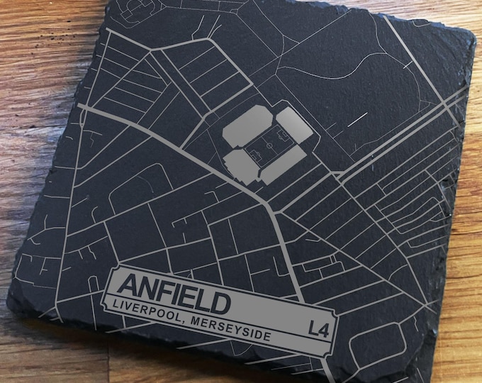 ANFIELD Slate Coaster  |  Liverpool Football Stadium Map Gift  |  Custom Engraved Design Option