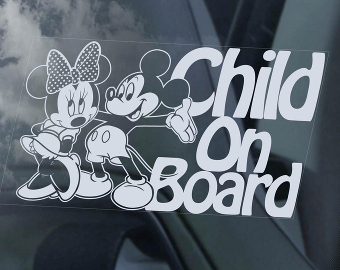 Child on Board Sticker, Mickey Minnie Mouse Car Window Decal Safety Sign - Your Name, Text Personalised Option -V01