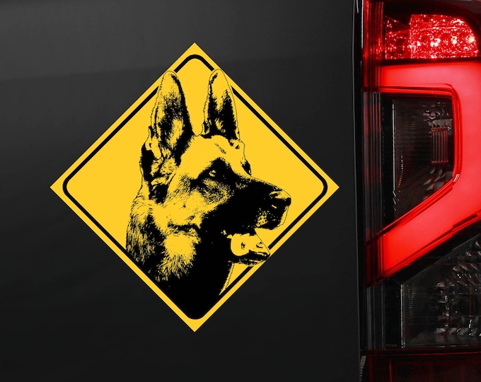 German Shepherd Sticker - GSD Warning Sign Beware of the Dog Car Decal Home Security K9 Owner -YEL1