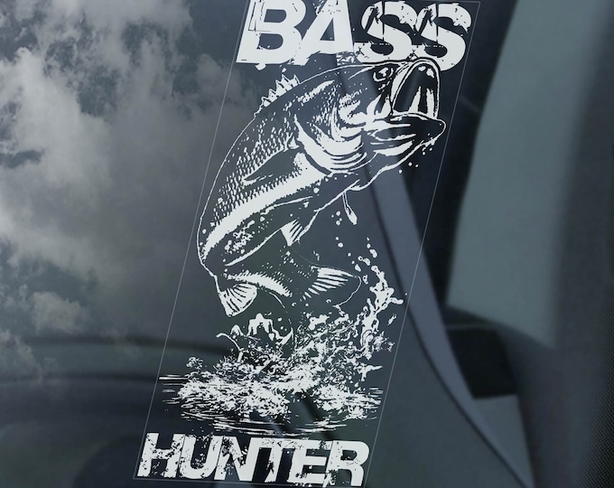 BASS HUNTER Sticker, Window Sign, Car Boat Decal Fish Gear Fisherman Angling Gift -V01