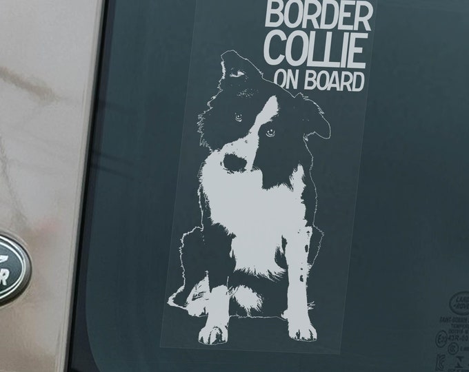 Border Collie on Board - Car Window Sticker - Dog Sign Scottish Sheepdog Decal  -V01