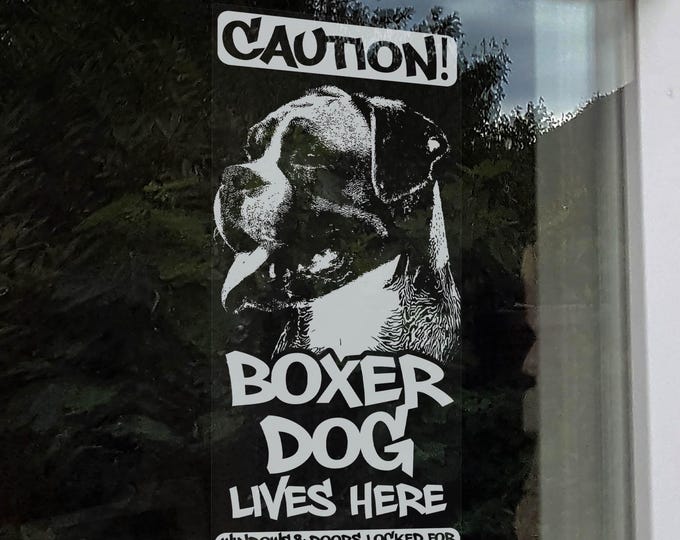 Boxer Dog Lives Here Sticker, Home Security Protection Window Car Beware of the Dog Sign, Pet Gift -V08