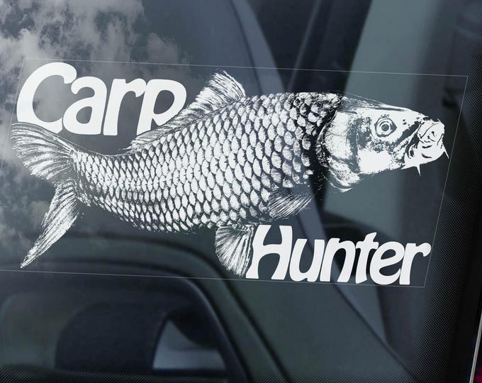 CARP HUNTER Fishing Sticker, Tackle Box Sign, Boat Car Window Decal, Angling Fisherman Fish Gift -V02