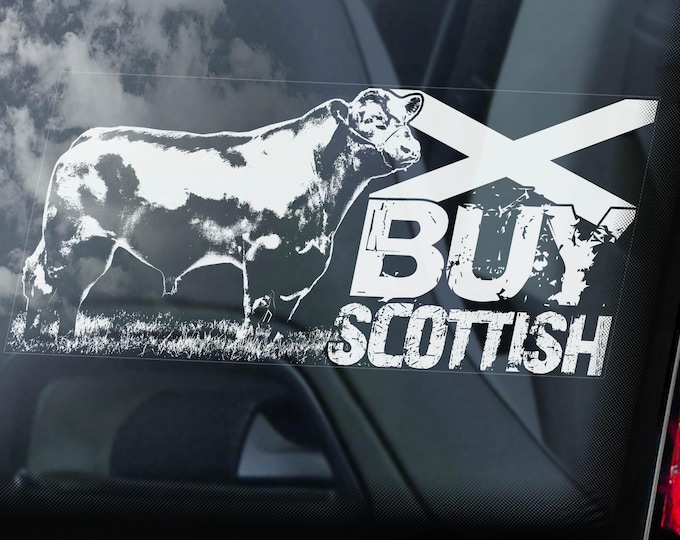 BUY SCOTTISH Sticker  |   Car Window Bumper, Tractor Sign  |   Support UK Scottish Farming -V01