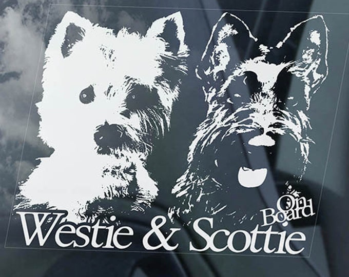 Westie & Scottie Car Window Sticker - Scotty Dog Sign West Highland White Terrier Decal - V01