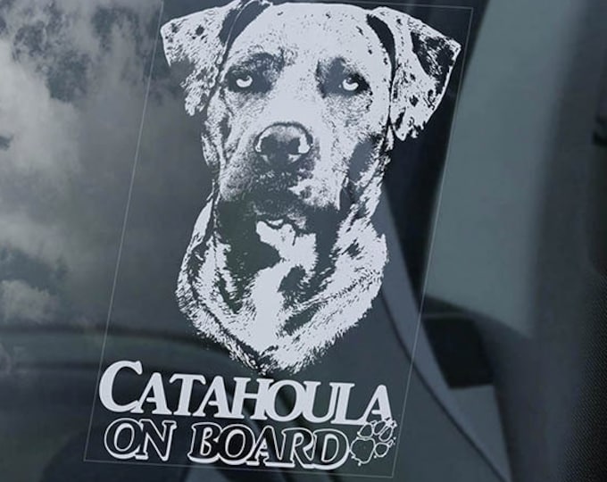 Catahoula on Board - Car Window Sticker -  Cur Louisiana Leopard Hound Dog Sign Decal - V01